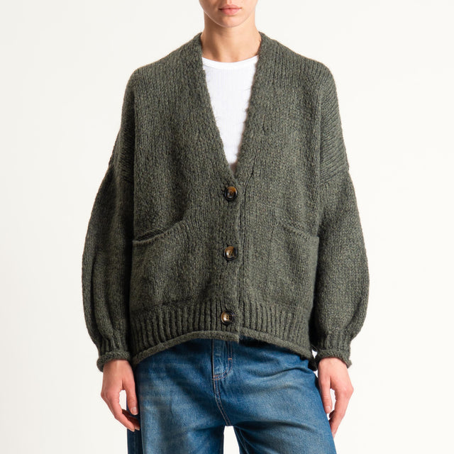 Haveone-Cardigan misto alpaca con tasche - militare