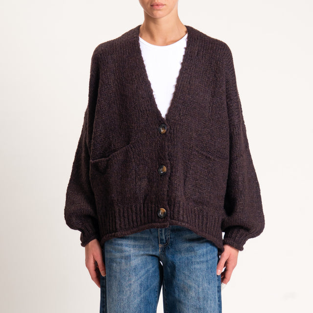 Haveone-Cardigan misto alpaca con tasche - moro