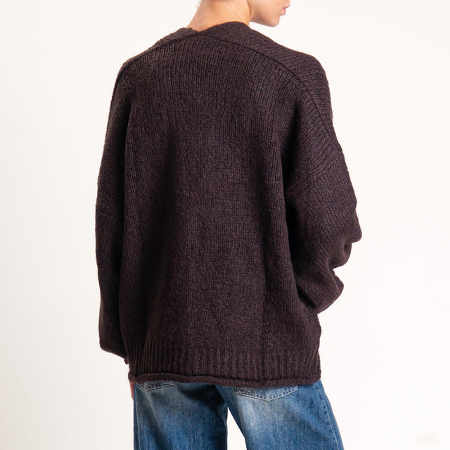 Haveone-Cardigan misto alpaca con tasche - moro