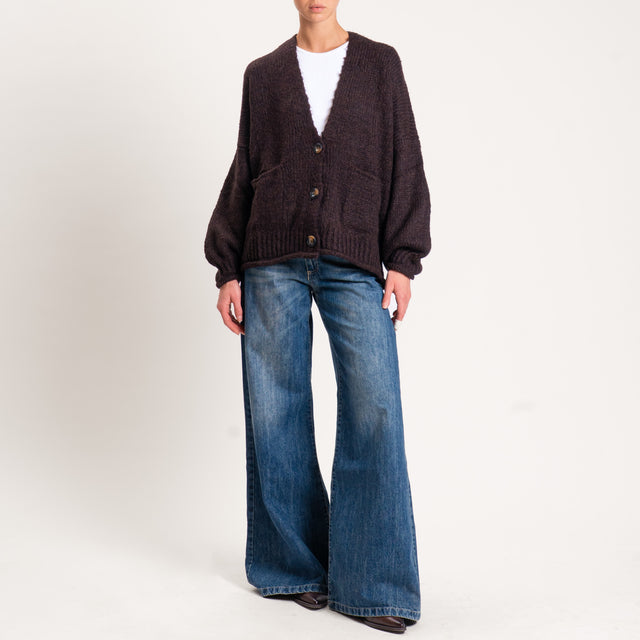 Haveone-Cardigan misto alpaca con tasche - moro