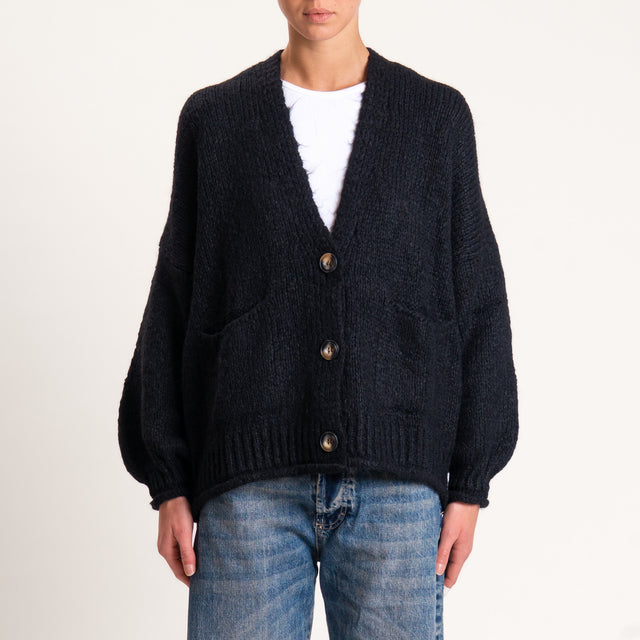 Haveone-Cardigan misto alpaca con tasche - nero