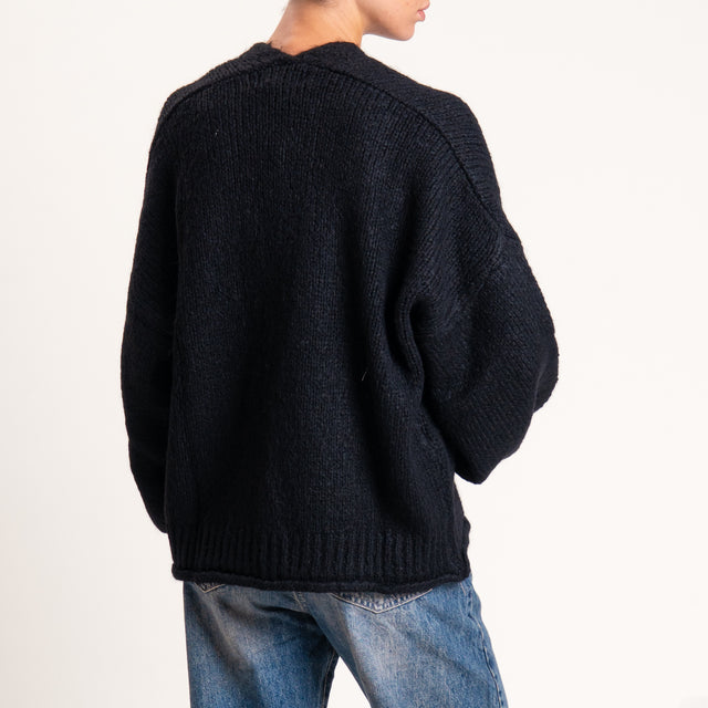 Haveone-Cardigan misto alpaca con tasche - nero