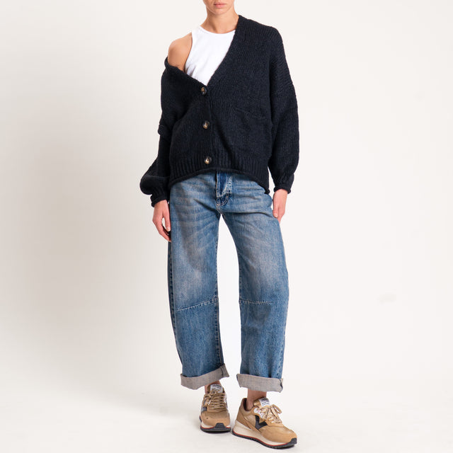 Haveone-Cardigan misto alpaca con tasche - nero