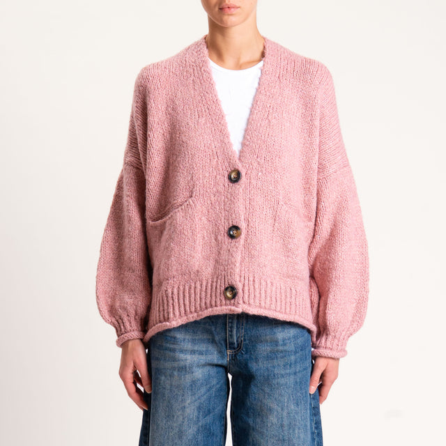 Haveone-Cardigan misto alpaca con tasche - rosa
