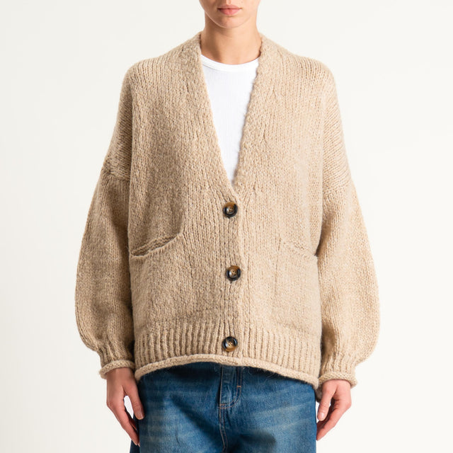 Haveone-Cardigan misto alpaca con tasche - tortora