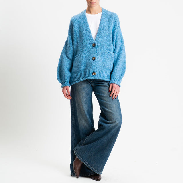 Haveone-Cardigan misto alpaca con tasche - celeste