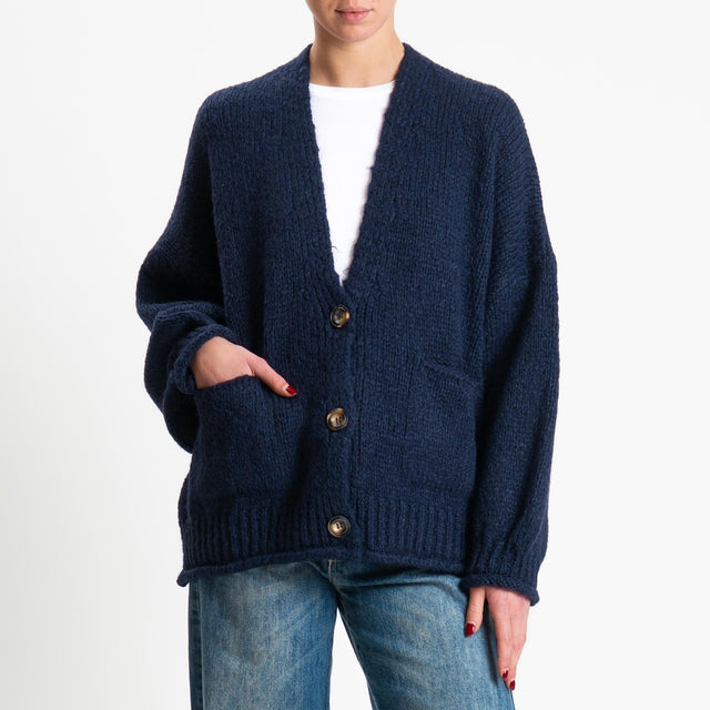 Haveone-Cardigan misto alpaca con tasche - blu