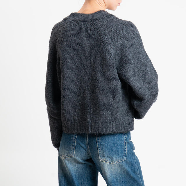 Haveone-Cardigan bottoni gioiello misto lana - antracite