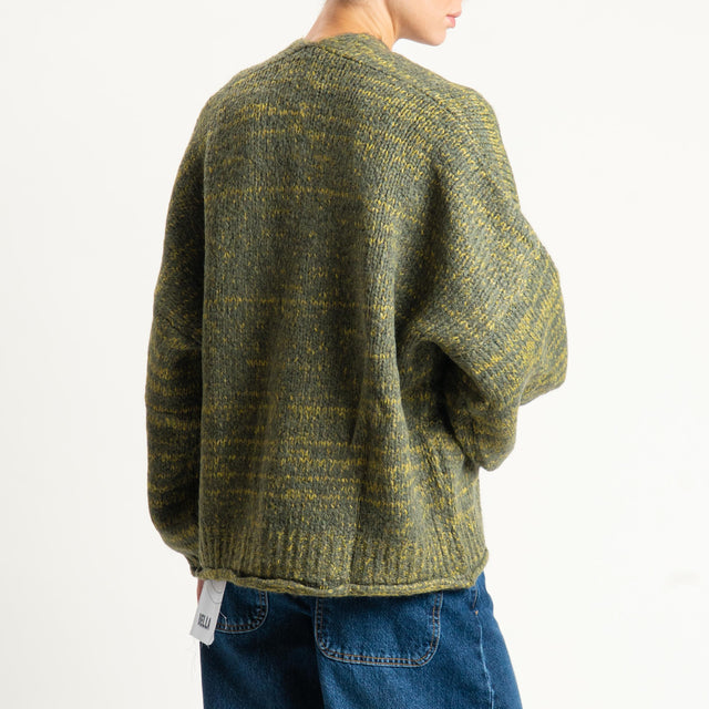 Haveone-Cardigan scollo v misto lana melange - militare