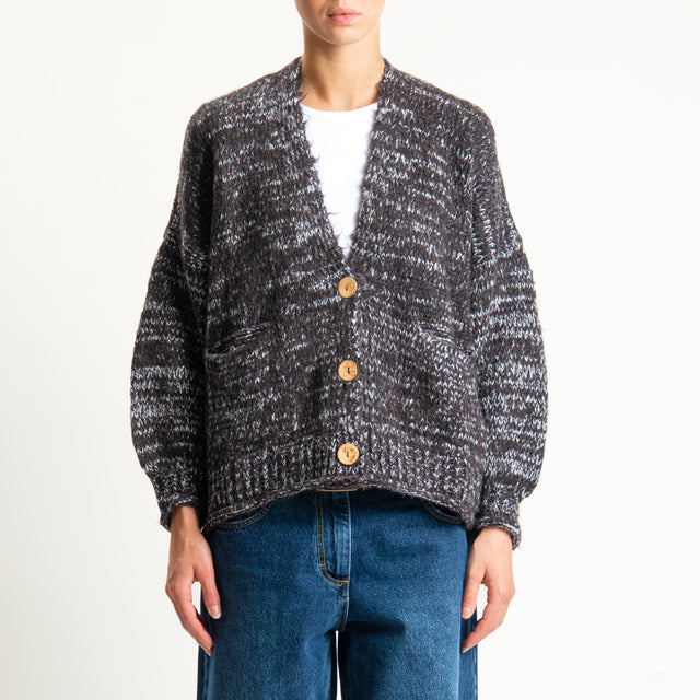 Haveone-Cardigan scollo v misto lana melange - moro