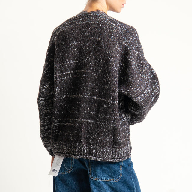 Haveone-Cardigan scollo v misto lana melange - moro