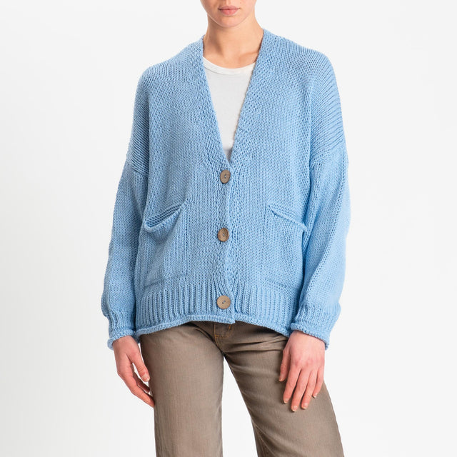 Haveone-Cardigan bottoni con tasche - cielo