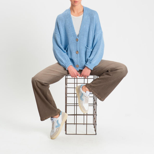 Haveone-Cardigan bottoni con tasche - cielo