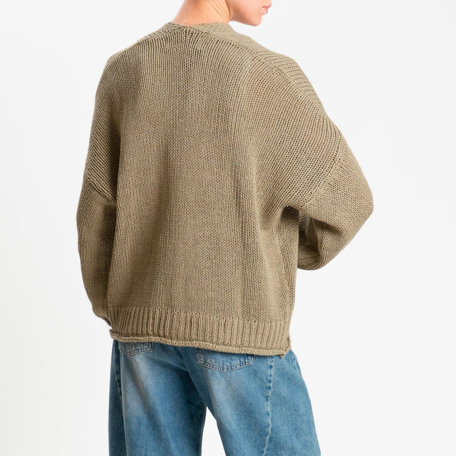 Haveone-Cardigan bottoni con tasche - kaki