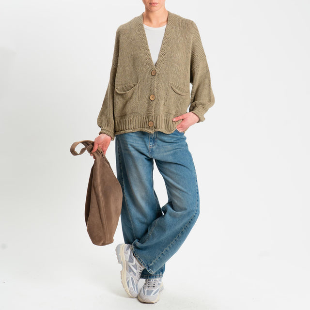 Haveone-Cardigan bottoni con tasche - kaki