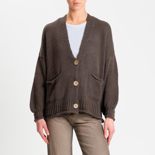 Haveone-Cardigan bottoni con tasche - moro