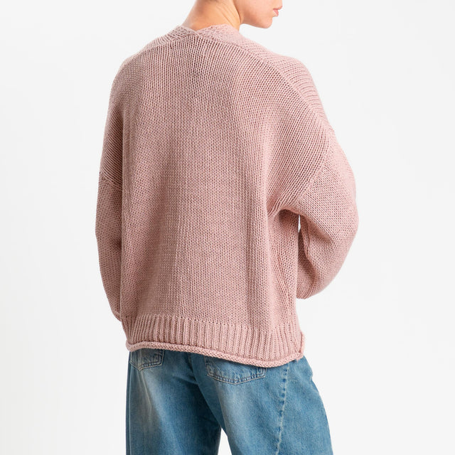 Haveone-Cardigan bottoni con tasche - rosa