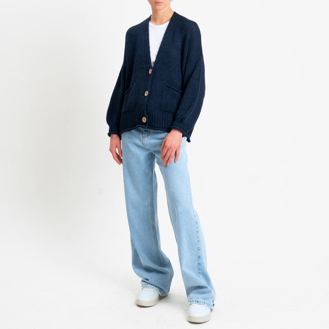 Haveone-Cardigan bottoni con tasche - blu