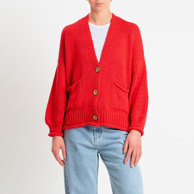Haveone-Cardigan bottoni con tasche - rosso