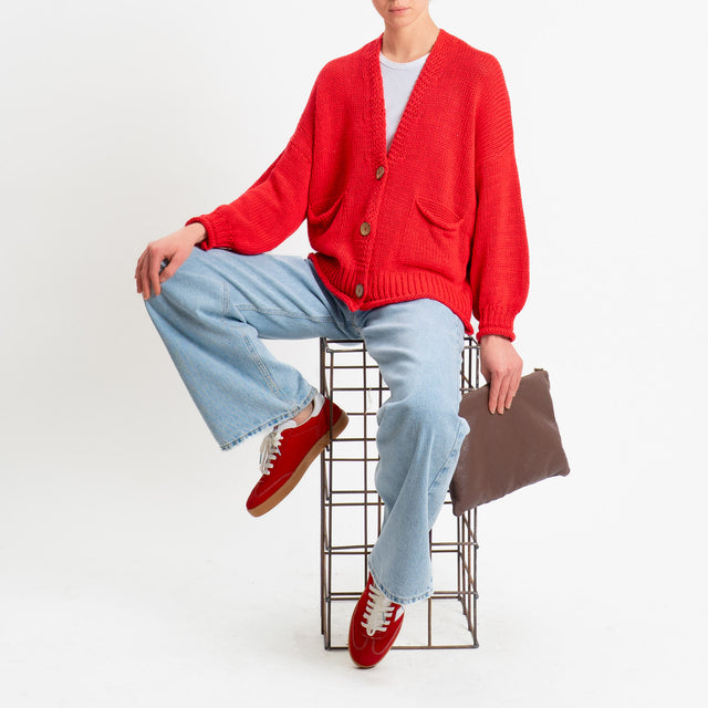Haveone-Cardigan bottoni con tasche - rosso