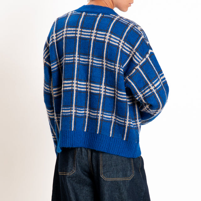 Haveone-Cardigan mohair fantasia check - bluette/moro/sand