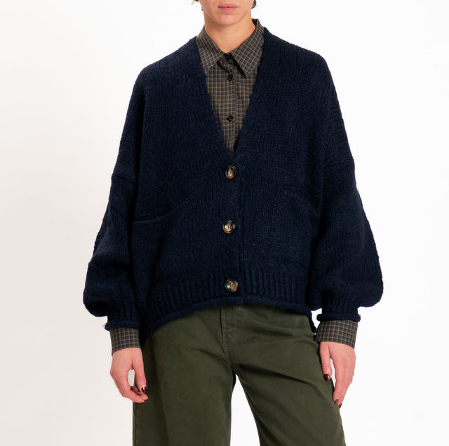 Haveone-Cardigan misto alpaca con tasche - Blu