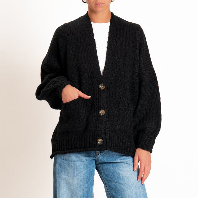 Haveone-Cardigan misto alpaca con tasche - nero