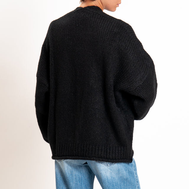 Haveone-Cardigan misto alpaca con tasche - nero