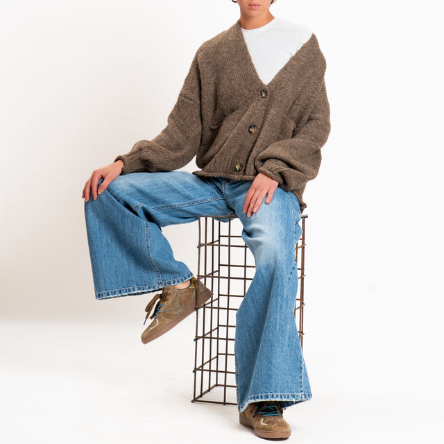 Haveone-Cardigan misto alpaca con tasche - tortora