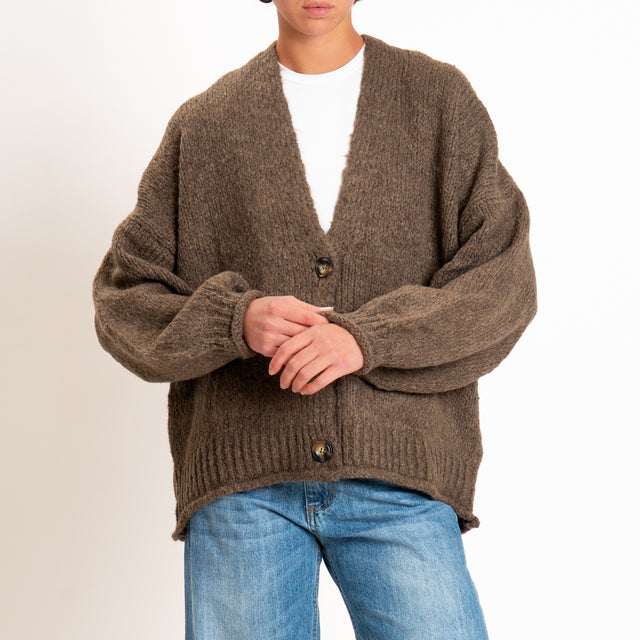 Haveone-Cardigan misto alpaca con tasche - tortora