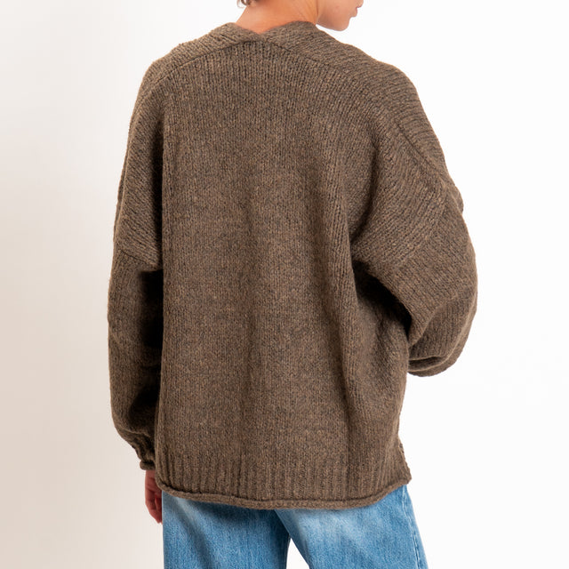 Haveone-Cardigan misto alpaca con tasche - tortora