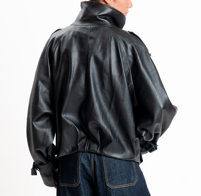 Haveone-Giacca similpelle doppiopetto - nero