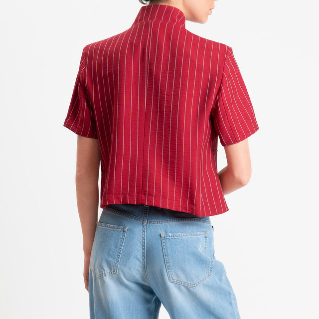 Haveone-Giacca gessata asimmetrica mezza manica - rosso