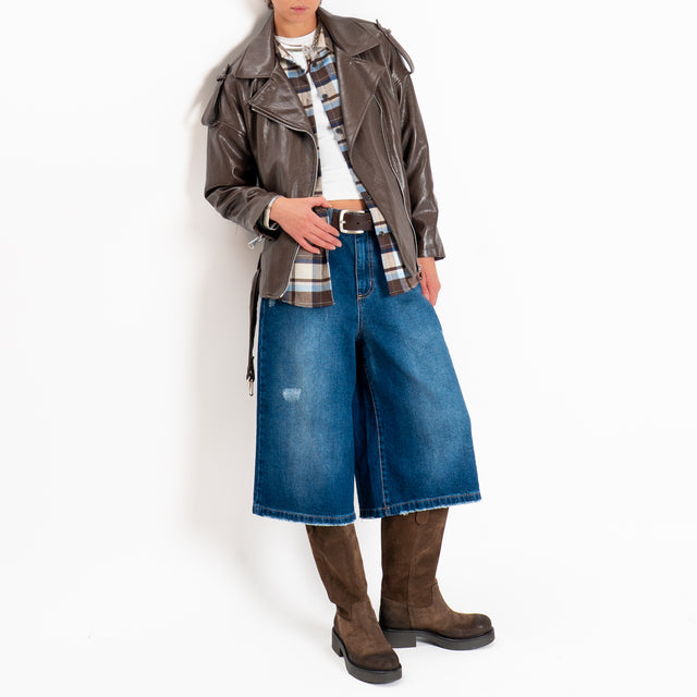 Haveone-Giacca chiodo similpelle - moro