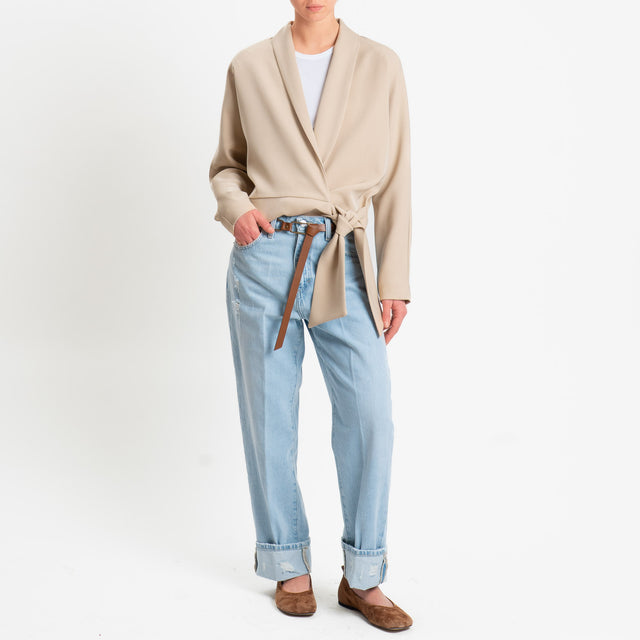 Haveone-Giacca kimono tessuto fluido - sabbia