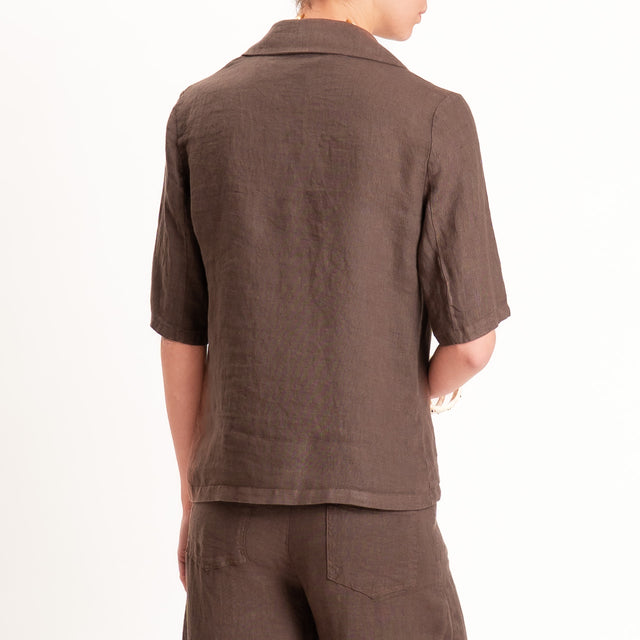 Haveone-Giacca mezza manica 100% lino - cioccolato