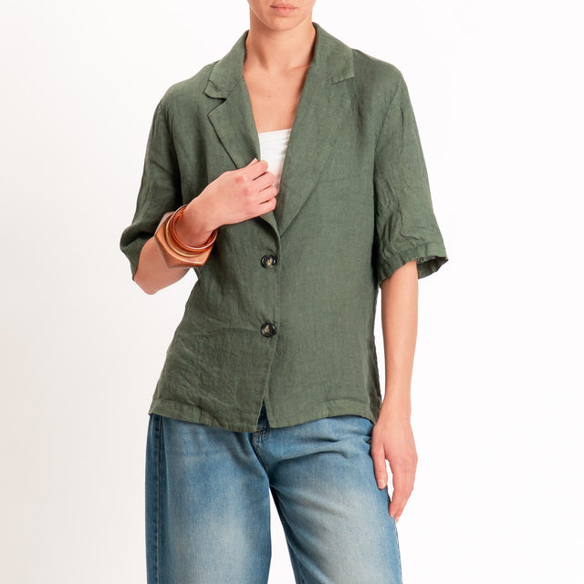 Haveone-Giacca mezza manica 100% lino - militare