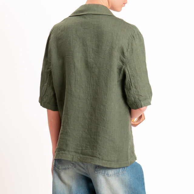 Haveone-Giacca mezza manica 100% lino - militare