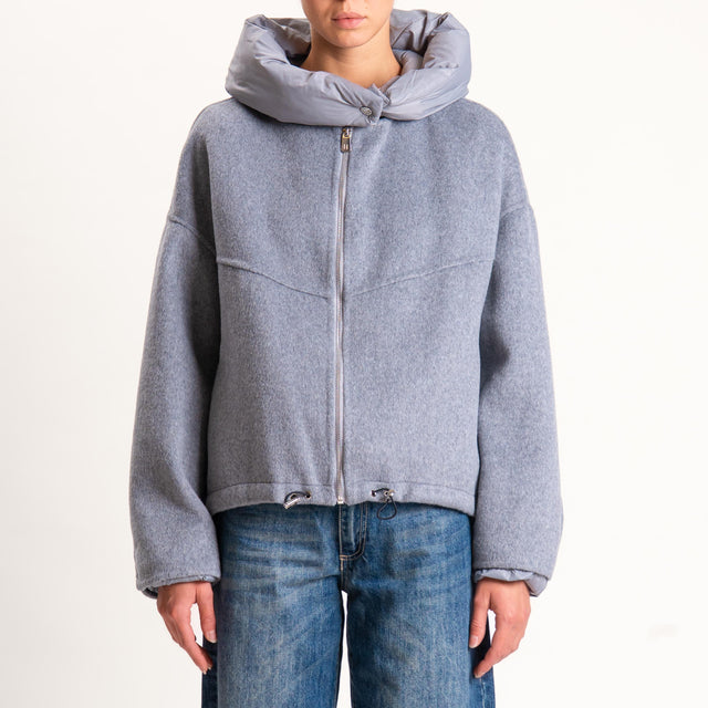 Haveone-Bomber velour con cappuccio e maniche rimo - grigio