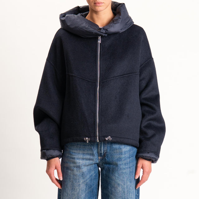 Haveone-Bomber velour con cappuccio e maniche rimo - nero