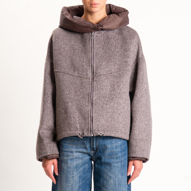 Haveone-Bomber velour con cappuccio e maniche rimo - moro