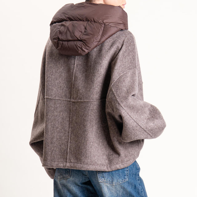 Haveone-Bomber velour con cappuccio e maniche rimovibili - moro