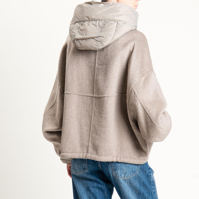 Haveone-Bomber velour con cappuccio e maniche rimo - tortora