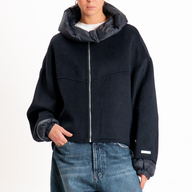 Haveone-Bomber velour con cappuccio e maniche rimo - blu