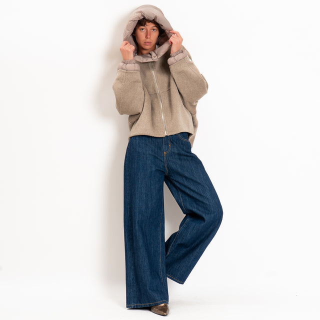 Haveone-Bomber velour con cappuccio e maniche rimovibili - cammello
