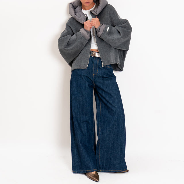 Haveone-Bomber velour con cappuccio e maniche rimovibili - grigio scuro