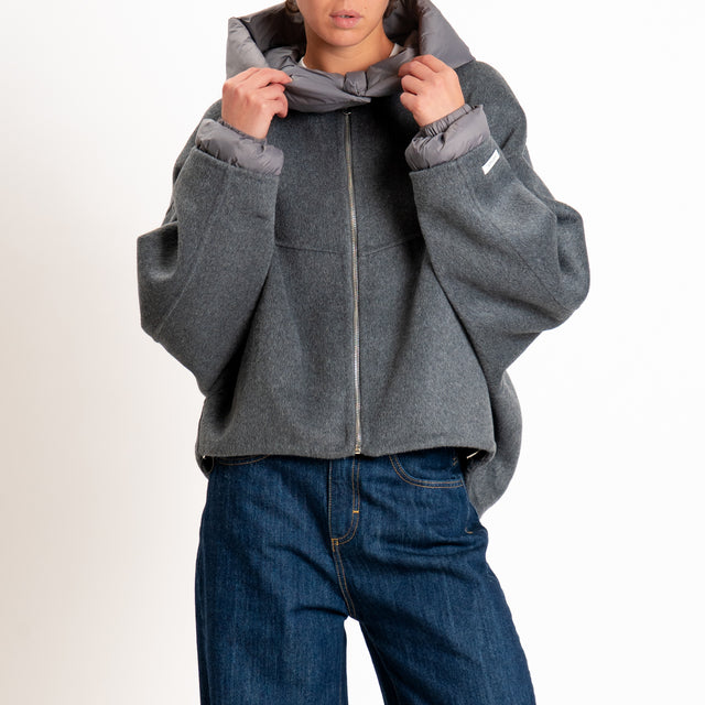 Haveone-Bomber velour con cappuccio e maniche rimovibili - grigio scuro