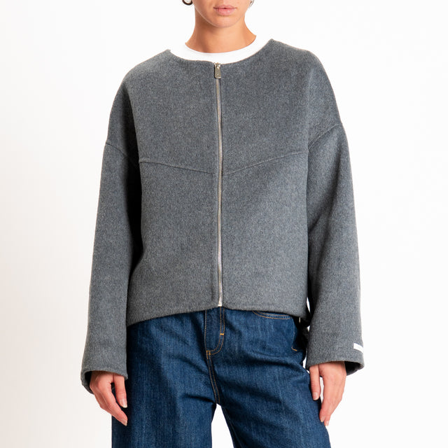 Haveone-Bomber velour con cappuccio e maniche rimovibili - grigio scuro
