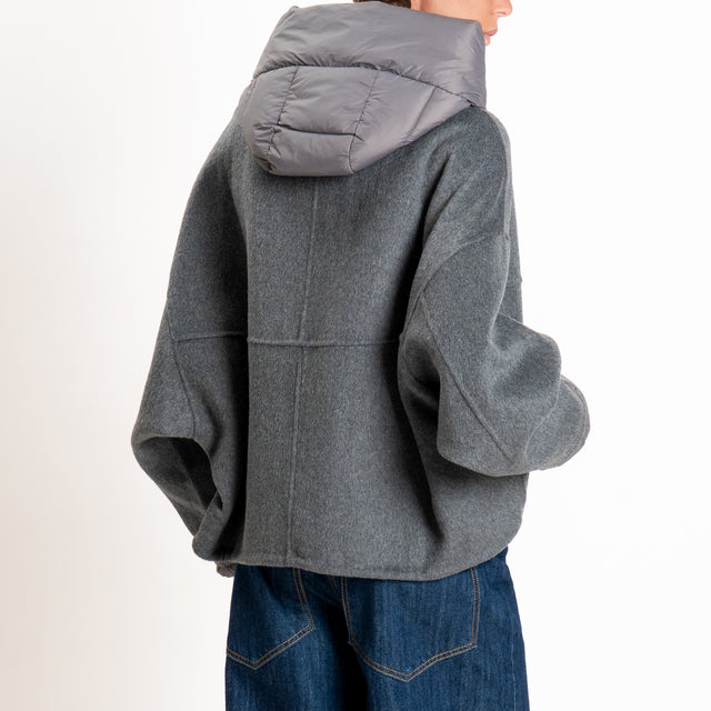 Haveone-Bomber velour con cappuccio e maniche rimovibili - grigio scuro