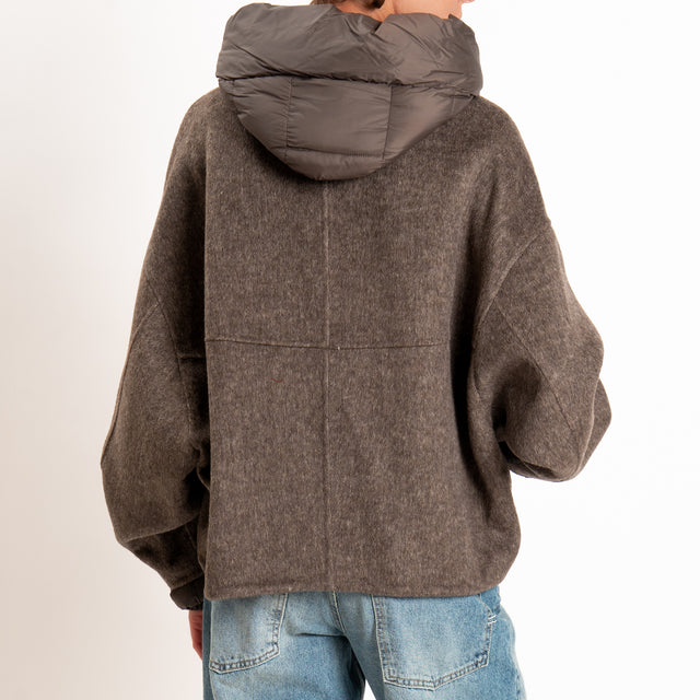 Haveone-Bomber velour con cappuccio e maniche rimovibili - moro